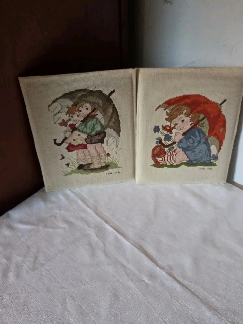 Vintage Hummel Crosstich Set Of 2, Completed, Stormy Weather